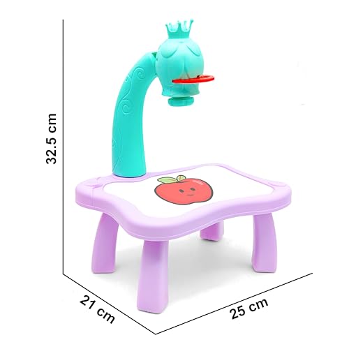Image of VGRASSP Educational Drawing Projection Table Toy Set for Kids - Creative Tracing Learning Projector Desk with Color Markers, 3 Slides and Art Book for Boys and Girls - Blue
