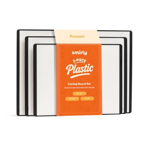 SMIRLY Plastic Cutting Board Set 3 Pieces, Non-Slip Dishwasher Safe Chopping Boards for Kitchen, Black & White