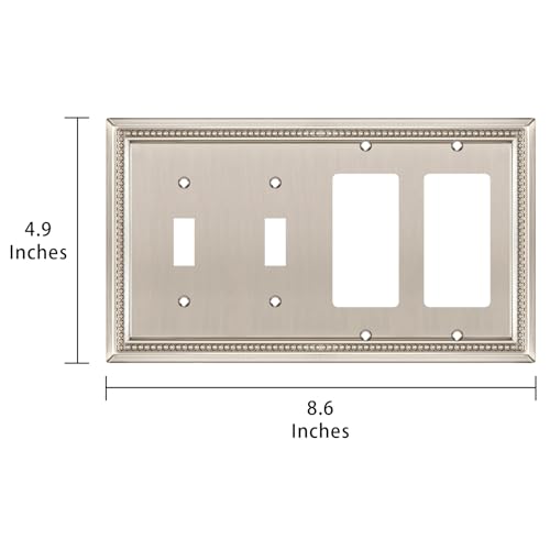 Image of Henne Bery Sunken Pearls Decorative Wall Plate Switch Plate Outlet Cover (Double Toggle /Double Decorator, Satin Nickel)