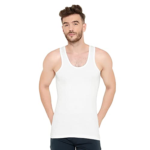 Image of Men's 100% Pure Cotton Sleeveless Round Neck Vest - Modern White Baniyan, Pack of 2 /3 /5 /10