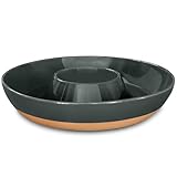 Mora Ceramic Chips and Dip Serving Tray: Large Divided Party Bowl Set for Chips & Salsa, Veggies & Dip, Fruit, Snacks, Entertaining, Hosting, etc. Minimalist Design for the Modern Hostess - Charcoal