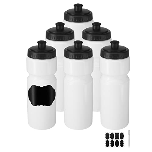 6 Pack 700ML (23 oz) Sports Water Bottles Sports and Fitness Squeeze Water Bottles, Cycling Water Bottles Bike Bottle For Gym,Team- Extra 1 Label & 1 Pen (Dishwasher Safe)