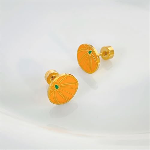 20G Halloween Pumpkin Enamel Flat Screw Back Stud Earrings for Women Men Surgical Steel Cute Tiny Cartilage Tragus Piercing Sleeper Studs Halloween Holiday Thanksgiving Festival Jewelry4