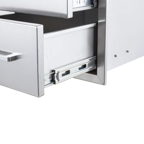 Image of Outdoor Kitchen Drawers,18 inch W x 23 inch H x 23 inch D Stainless Steel BBQ Triple Drawer, Flush Mount Access 3 Drawer for Outdoor Kitchen,BBQ Island