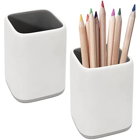 2 Pack Desk Pen Holder,Two-Tone Cute Pen Cup Makeup Brush Holder,Durable Desktop Organizer Pencil Holder for Desk,Vanity Table,Office Supplies (Gray) Cover