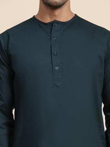 Image of Men's Pure Cotton Solid Kurta Pajama Set Round Neck Casual Yoga Dress