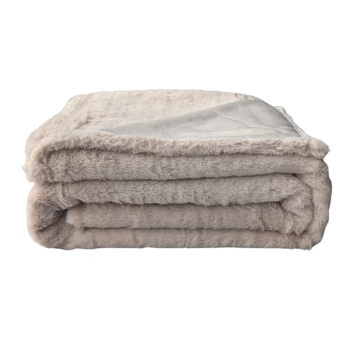 Cleanlevel Felldecke 150 × 200 cm – Luxus Kunstfell Decke, flauschig weich & warm – Wohndecke mit Felloptik für Sofa & Bett – pflegeleicht – Farbe Taupe