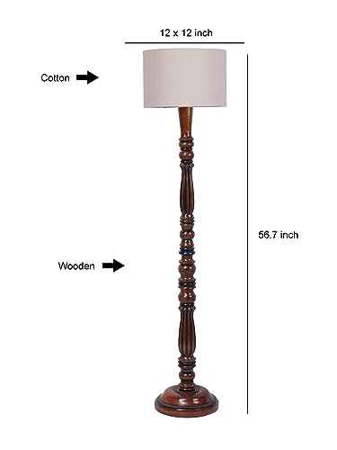 Image of Cotton Shade Floor Lamp with Wooden Base - Height 56 Inches, Grey | Modern Standing Lamp for Living Room, Bedroom, Office | Stylish & Decorative Home Lighting | Elegant Decor