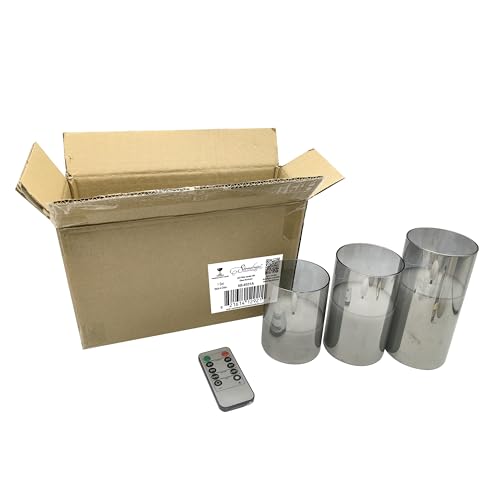 Image of Stonebriar 3 Pack Real Wax Assorted Size Flameless LED Pillar Candles in Glass Hurricane with Remote and Timer