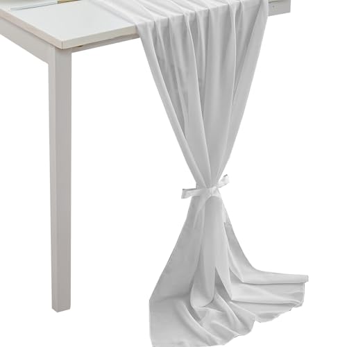 3m Tischfahne Tischtücher Chiffon Tischtuch Dekostoff Minimalistischer Stil Hochzeitsszene Geburtstagsparty Jahrestag Weihnachtstag Hotel Partei (Weiß)