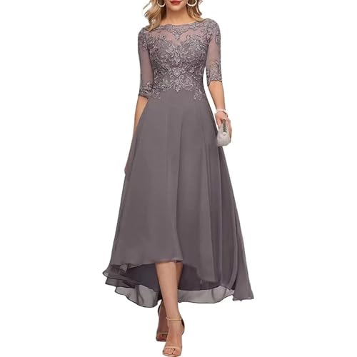 Lace Appliques Mother of The Bride Dresses for Wedding 3/4 Sleeves Tea Length Chiffon Formal Evening Party Gowns4