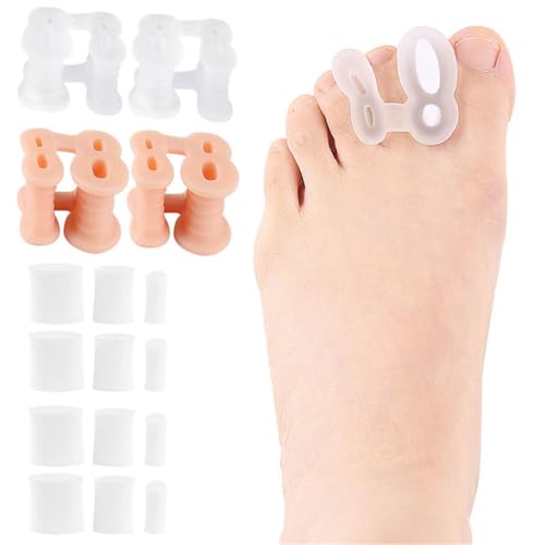 Separadores de dedos, 2 pares de correctores de juanetes, enderezadores de dedos en martillo, esparcidores de dedos de gel con tapones de espuma, almohadillas para dedos de los pies para alineación de