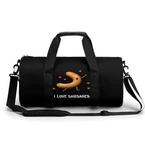 I Love Sausages Grilled Sausage Sports Gym Bag Travel Duffel Workout Bag with Adjustable Strap