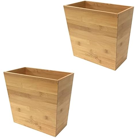 Cesta de basura de bambú para baño y oficina | Papelera pequeña de bambú paquete de 2 Cover