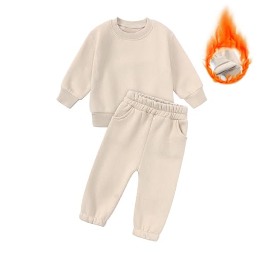 Kids Tracksuit Casual Sweatsuit 2Piece Long Sleeve Tops Crewneck Sweatshirt Solid Color Sweatpants with Pockets2