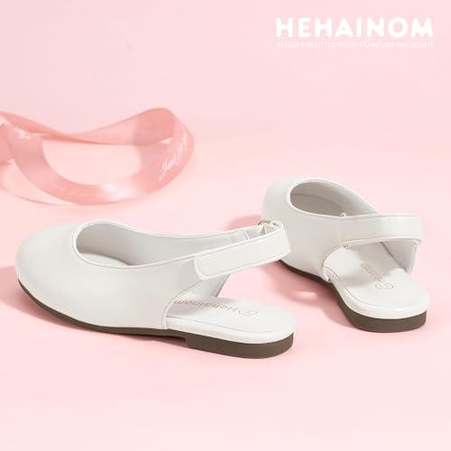 Image of Hehainom Girls Dress Shoes Slingback Flats Round Toe Toddler Little Kids Sandals Summer Flower Girl Communion Church Shoes
