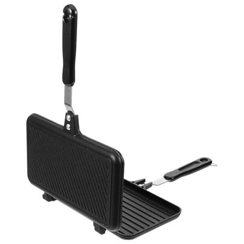 KAILIKETIY Utensilios de cocina prensa para sándwiches doble cara, sartén antiadherente negro en aleación de aluminio, para desayuno y cocina a gas en entornos comerciales