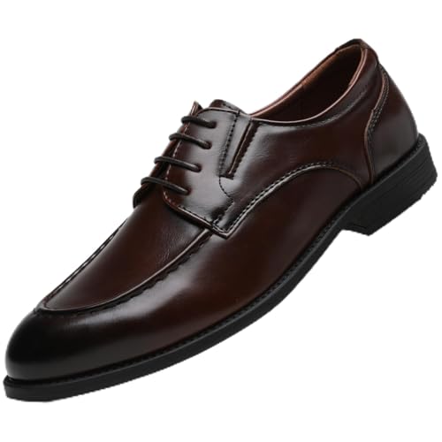 Mens Cap-Toe Oxford Leather Dress Shoes - Polished Lace-Up Formal Footwear for Business Office & Daily Wear (BROWN Adult 41 Numeric EU Footwear Size System Medium)