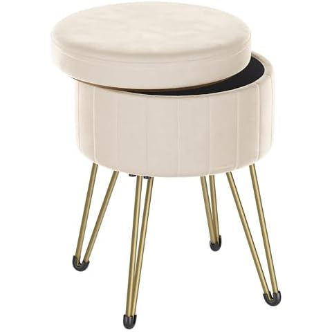 SONGMICS Cream White Storage Ottoman Stool Cover