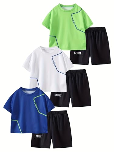 Image of Boys' Active Shorts Set 6 Pieces T-Shirt and Quick Drying Shorts Summer Activewear Sets 4-12Y