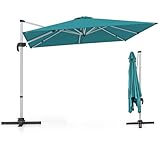RELAX4LIFE Quadratischer Gartenschirm 300 × 300 cm, Drehbarer Sonnenschirm mit Ständer & Fußkreuz, Terrassenschirm aus Eisen & Aluminium, Marktschirm für Garten Balkon (BLAU)