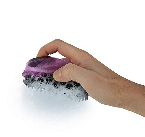 Poodle Pet Pet Brush Dog Soap and Shampoo Dispenser for Daily Grooming | Rinses Coat While Removing Lint and Shed Hair |for Short or Medium Hair | Soft Rubber Bristles Gentle on Skin | Purple