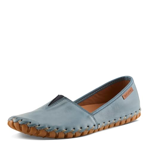Image of Spring Step Kathaleta-Croco Shoes for Women - Ladies Leather Booties with Rubber Outsole - Comfortable Slip-On Flat Shoes for Womens Blue