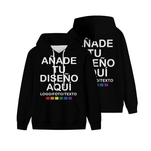 velquessa Personalizada Sudaderas con Capucha Diseña tu Texto/Foto Sudadera Hombres Personalizado con Bolsillo Sweatshirt para Mujere Oversize Jersey Ropa Deporte Hoodie Personalizar Regalos