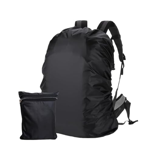 Rain Cover for Backpack Full Waterproof & Dustproof, Upto Bag Rain Cover with Elastic Fixing Buckle & Small Storage Pouch, Laptop Bag Cover for Trekking Travel College Office, Black