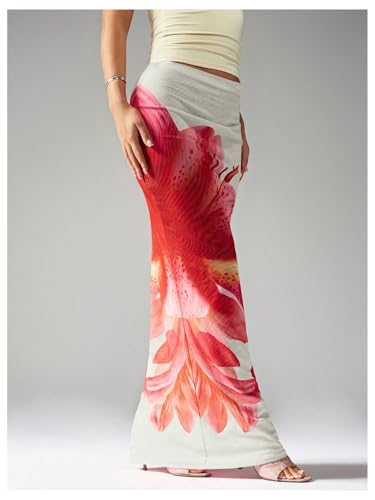 Floerns Women's Summer Floral Skirt Low Waist Fishtail Hem Beach Maxi Skirts4
