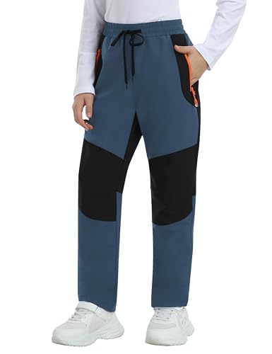 MoFiz Kids Fleece Lined Hiking Snow Ski Pants Boys Waterproof Winter Warm Outdoor Pants with Zippered Pocket2