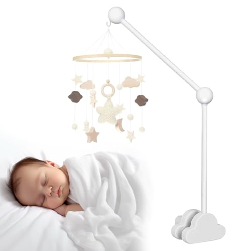 Mobile Halterung Wickeltisch, Wolken Holz Himmelstange Babybett, Abnehmbarer Mobile Halterung Holz Höhenverstellbar für Aufhängung Windspiele Bettglocke, Babybett Zubehör (Weiß)
