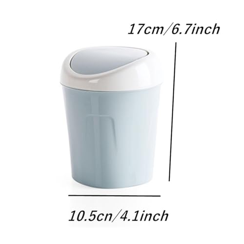 Image of Plastic Mini Desktop Trash Can with Trash Bags, Tiny Wastebasket Small Garbage Waste Bin with Swing Lid for Tabletop Table Office Kitchen Bedroom Bathroom (Blue)