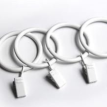KAIY Set of 14 Curtain Rings with Clips, White Iron Metal Curtain Rod Rings with Clips for Drapes, Drapery Ring for Baby Clothes, Baby Pants Hangers, 1.25 Inch Interior Diameter White