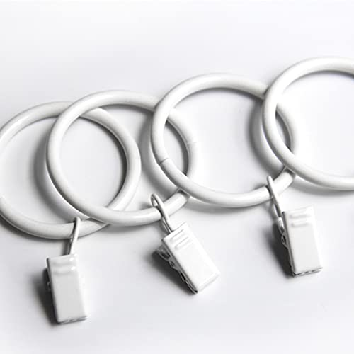 KAIY Set of 14 Curtain Rings with Clips, White Iron Metal Curtain Rod Rings with Clips for Drapes...