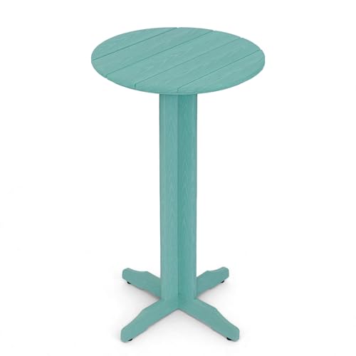 Image of Outdoor Round Bar Table,43 Inch All-Weather HDPE Bar Height Pub Table with Adjustable Feet, Heavy Duty High Top Bistro Table for Garden, Deck, Poolside,Backyard(Aruba Blue)