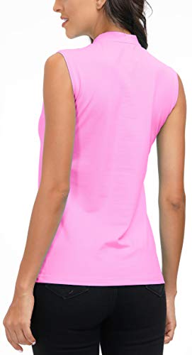 Mofiz MF219WS Women'S Golf Shirt Quarter Zip Sleeveless Athletic Polo Shirt Quick Dry Lightweight Summer Tops Pink S thumb #3