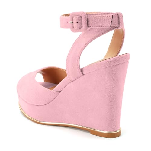 Image of Women's Dressy Platform Wedge Sandals Gold Wedges Peep Toe Patent High Heels Slingback Heeled Comfortable Ankle Strap Shoes