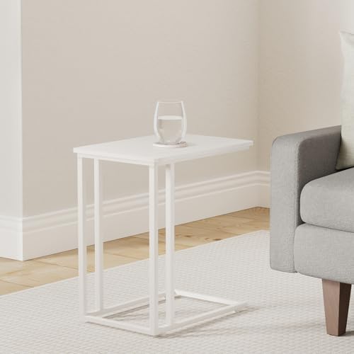 VASAGLE End Table, C Shaped TV Tray with Metal Frame Rolling Casters for Coffee Laptop Mobile Tablet, Industrial Side Table for Living Room Bedroom, 19.7 x 13.8 x 23.6 Inches, Cream White ULNT050W77 by VASAGLE - Used condition - Image 2