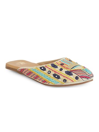 Image of OPIVE's Women's Mojari Jutti Ethnic Punjabi Juttis Traditional Flat Embroidered Canvas Fancy Bellies|Attractive Design PVC Sole for Womens & Girls(of WHITE-38)