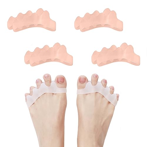 Silicone Toe Spacers Big Toe Straightener for Feet Correct Toes Yoga Toe Straightener for Correct Toe Alignment Hammer Toe Corrector Toe Spreader Foot Stretcher (5 Holes, 4 Beige)