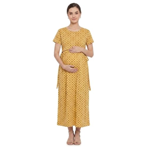 Image of Zero Clothing Feeding Dress for New Moms Casual Loungewear Ankle Length | Cotton Maternity Nighty | Zipless Feeding Dresses for Women | Pregnancy & Nursing Wear
