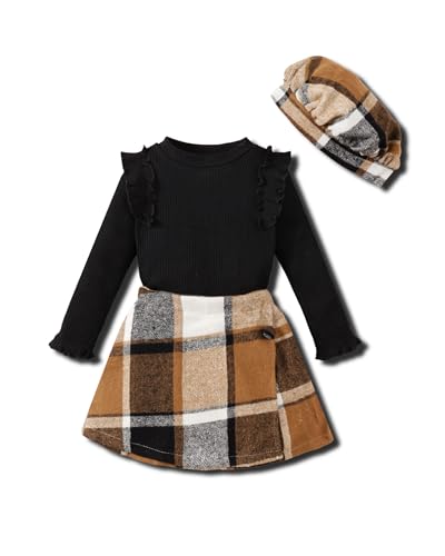 Image of Toddler Girl Clothes Outfit Shirt Top Plaid Mini Skirt Outfits Set Little Girl Dresses Kids Clothes for Girls 18M-8T