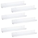 Albumgit 13.7 Inch Acrylic Floating Bookshelf, 6 Pack Clear Invisible Wall Bookshelves Ledge Book Shelves, Kids Book Display Shelves Wall Mounted with Adhesive Stickers