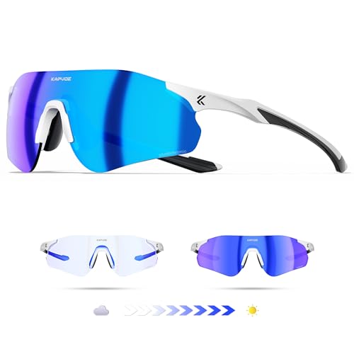 KAPVOE Occhiali da Sole Sportivi Fotocromatici Uomo Donna, Occhiali UV400 Senza Cornice 22g con Nasello in Silicone Regolabile, per Corsa Ciclismo Baseball Guida K108