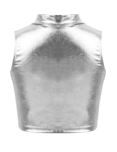 Freebily Sujetador Deportivo Niñas para Danza Gimnasia Crop Top sin Mangas Brillo Métalico Camiseta Corta Verano Tank Top Deportes Ballet Fitness Running Plateado 15-16 años