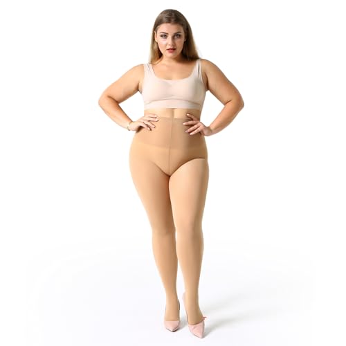 MANZI Women's 2 Pairs Plus Size Control Top Tights Ultra-Soft Panty Hose