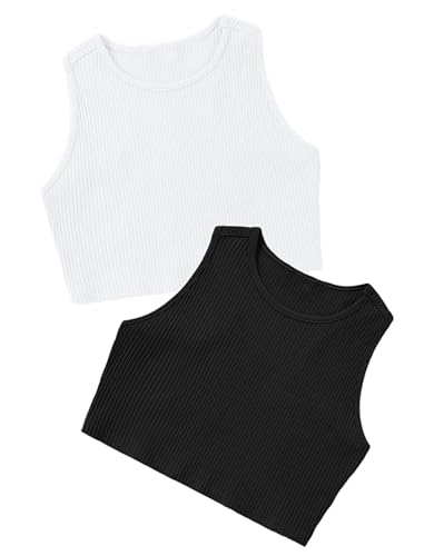 Image of EXARUS Girls Crop Tank Top Dance Hip Hop Outfits Cheer Cropped Top | Kids Tween Youth Summer Athletic Dance Convention Fitted Gymnastics Sleeveless Clothes