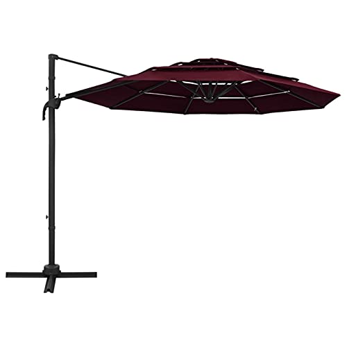 Catherinol Sombrilla de 4 niveles con poste, Parasol Terraza, Sombrilla Terraza Exterior, Sombrilla Jardin, Parasol Jardin, Sombrilla Playa, Parasol Excentrico, de aluminio burdeos 3x3 m - imagen 3