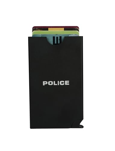 Image of Police Akron Automated Metal Black Credit Debit ATM Card Holder|Black Metal Smart Pop Up Wallet for Men Women